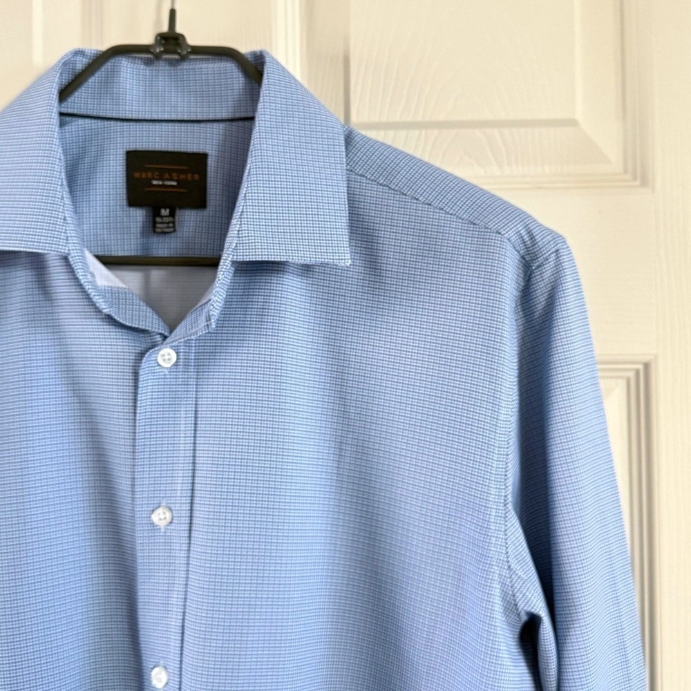 Marc‎ Asher New York Mens Blue Micro Check Stretch Button Down Shirt M 15-15.5